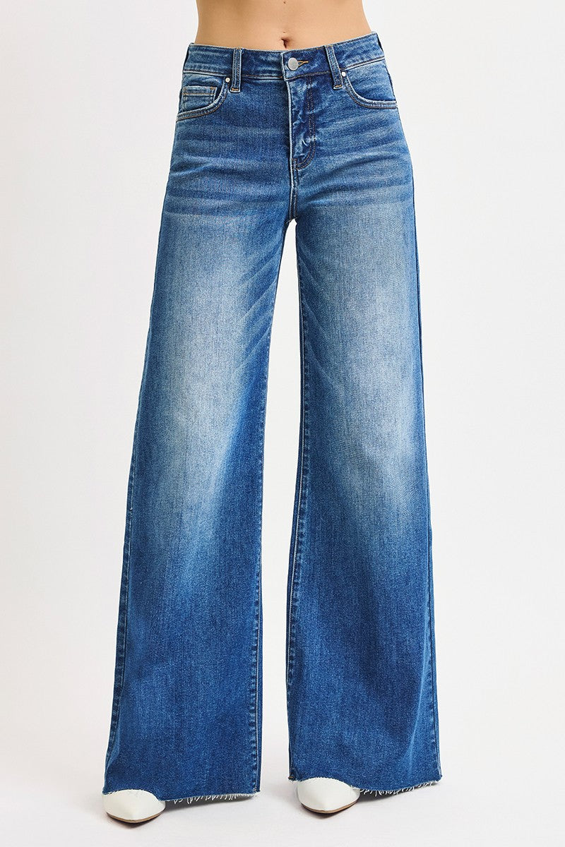 Tummy Control High Rise Ankle Palazzo Jeans