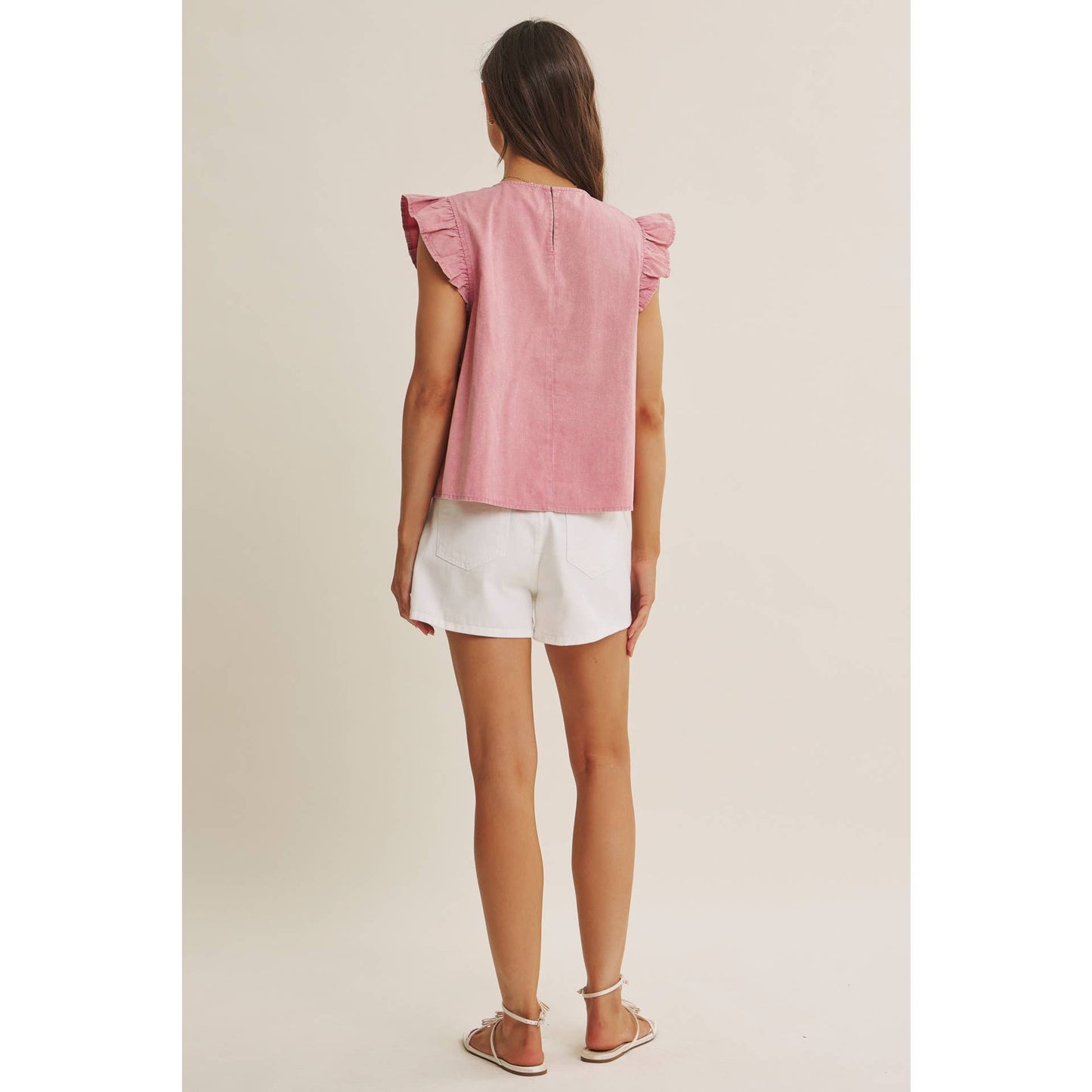 Blush Pleated Ruffle Sleeve Top
