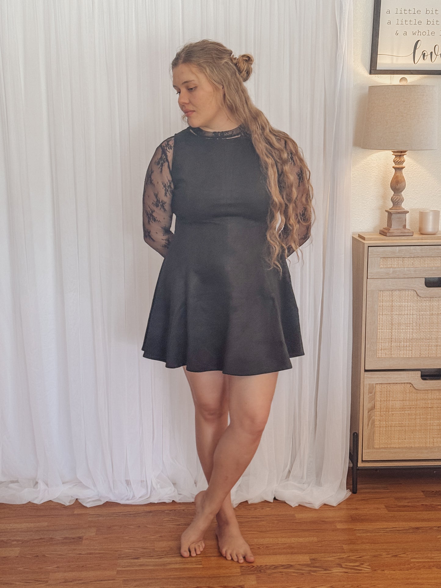 The Celeste Suede Mini Black Dress