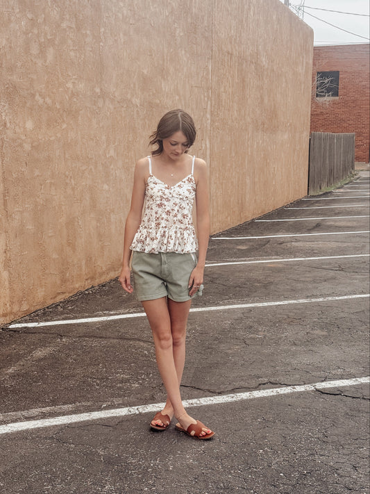 Olive Denim High Rise Shorts