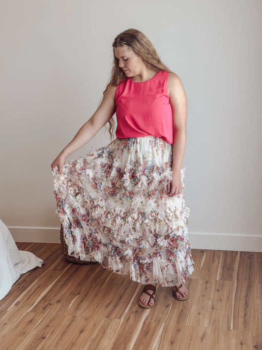 Sleeveless Round Neck Woven Top Fuchsia