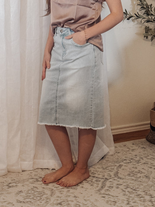 Lily Light Denim Knee Length Skirt