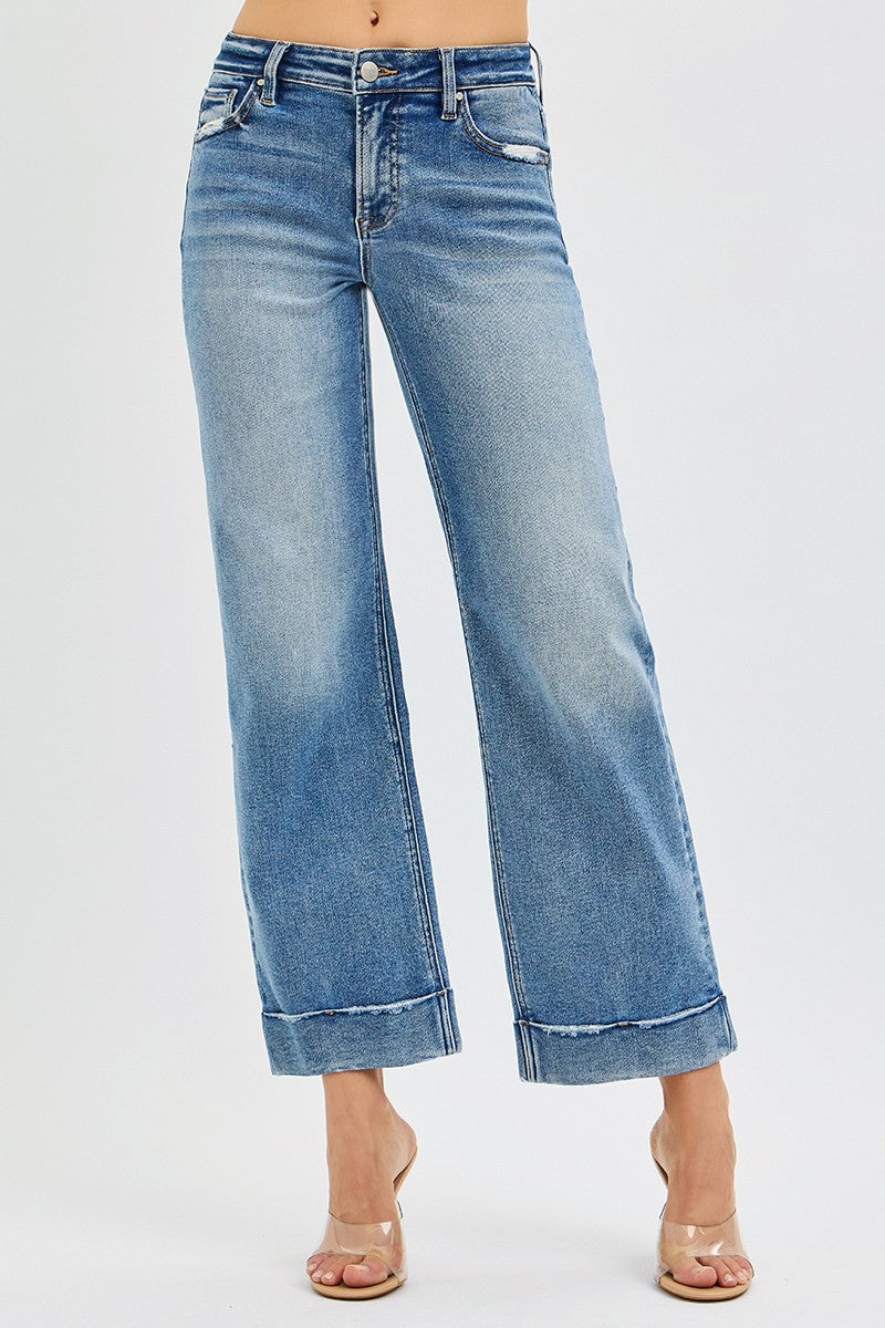 Mid Rise Crop Straight With Taylor Cuffed Jeans