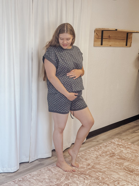 Polka Dot Short Sleeve Top and Shorts Set Black