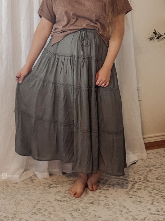Tiered Maxi Skirt in Olive