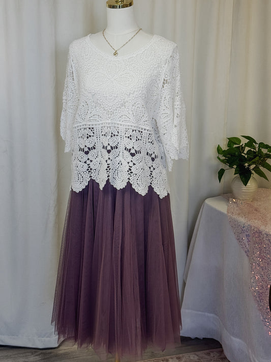 Tulle Midi Skirt in Dusty Rose