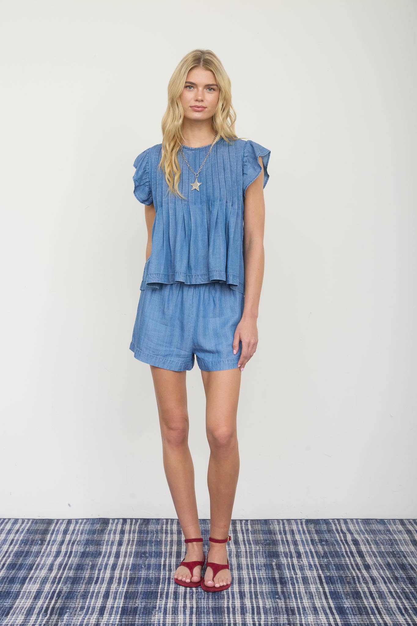 Blue Skies Pleated Denim Top