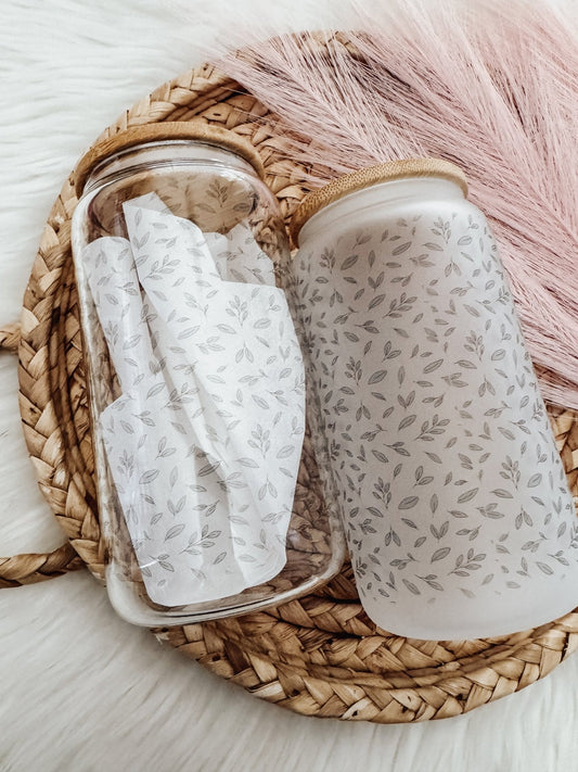 Mini Greenery 16 oz Glass Can Cup - Emma K Designs