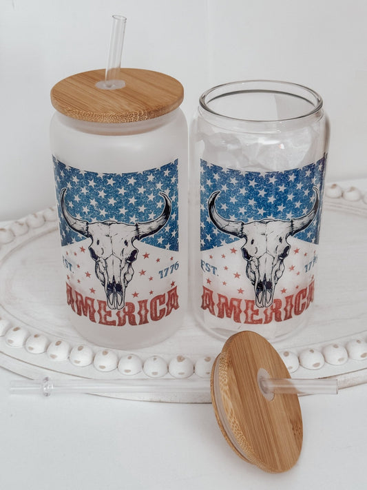 Patriotic American 16oz Glass Can Cup - Emma K Designs