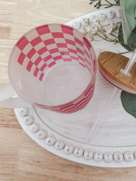 Pink Checkered 15oz Glass Mug - Emma K Designs
