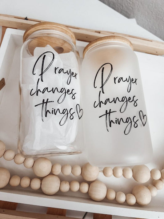 Prayer Changes Things 16oz Glass Can Cup - Emma K Designs