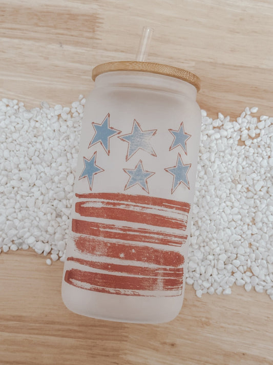 Stars & Stripes 16oz Glass Can Cup - Emma K Designs