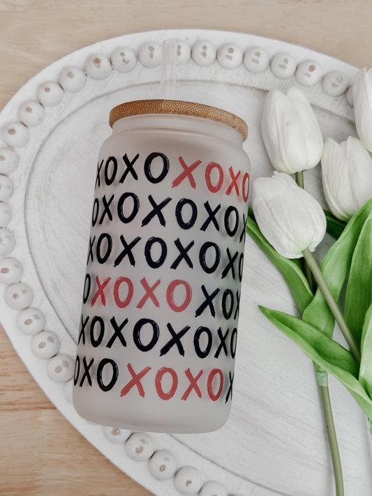 XOXO 16oz Glass Can Cup - Emma K Designs
