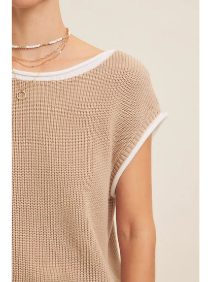 Contrast Rolled Edge Knitted Sweater