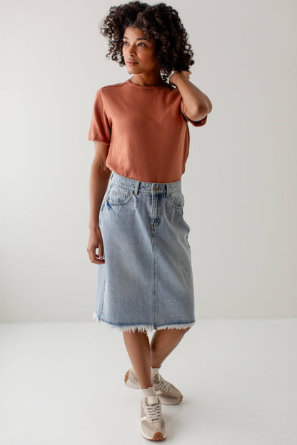 The Hadley Denim Midi Skirt