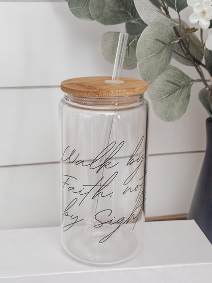 Walk By Faith 16oz Glass Can Cup