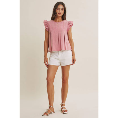 Blush Pleated Ruffle Sleeve Top