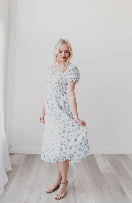 Ella Midi Blue Floral Dress