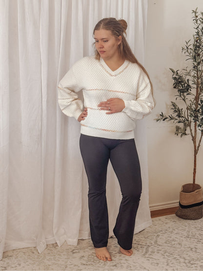 V-neck Waffle Knit Sweater Pullover