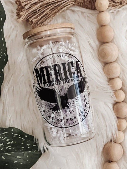 'Merica Land Of The Brave 16oz Glass Can Cup