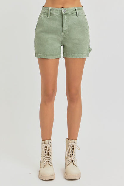 Olive Denim High Rise Shorts