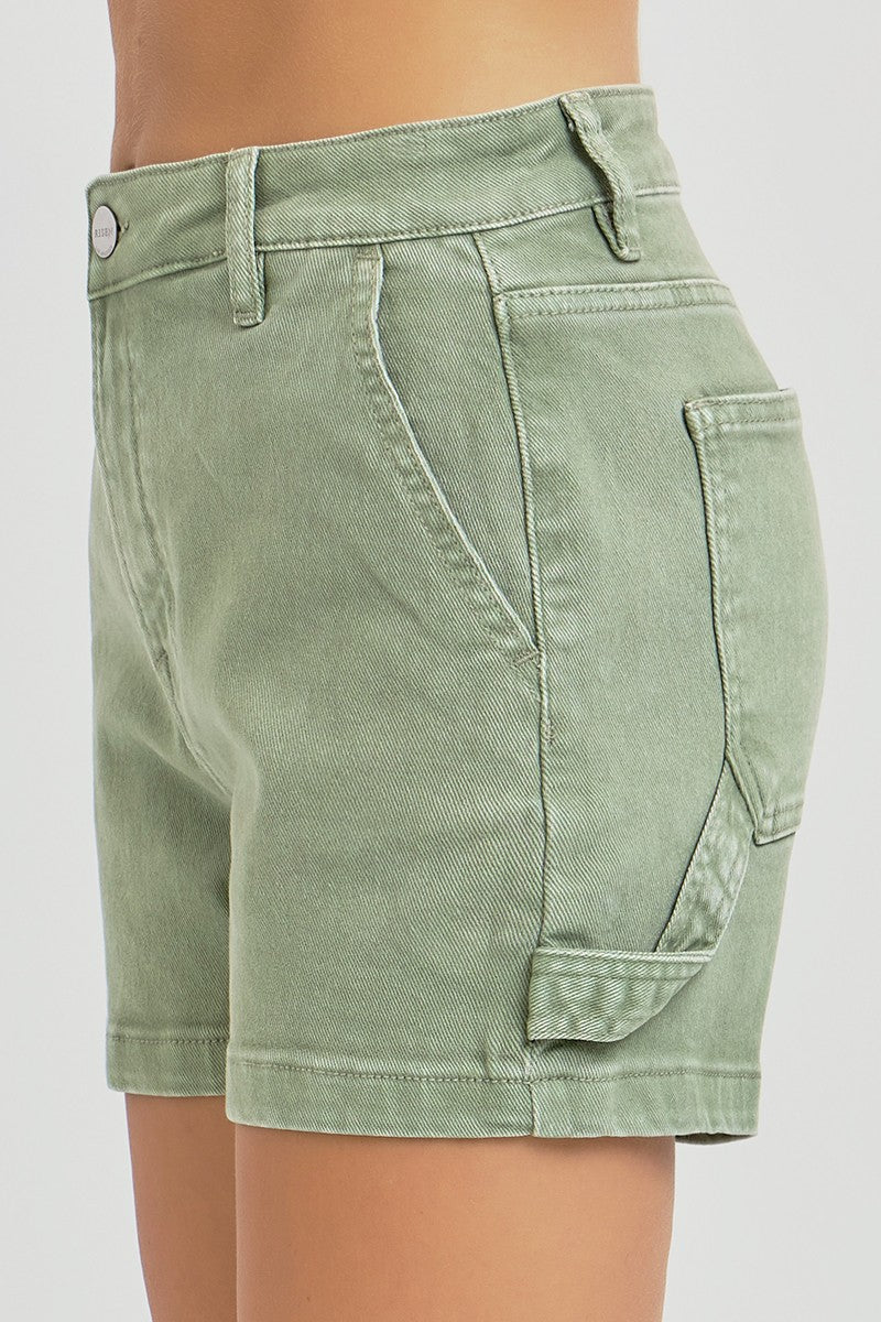 Olive Denim High Rise Shorts