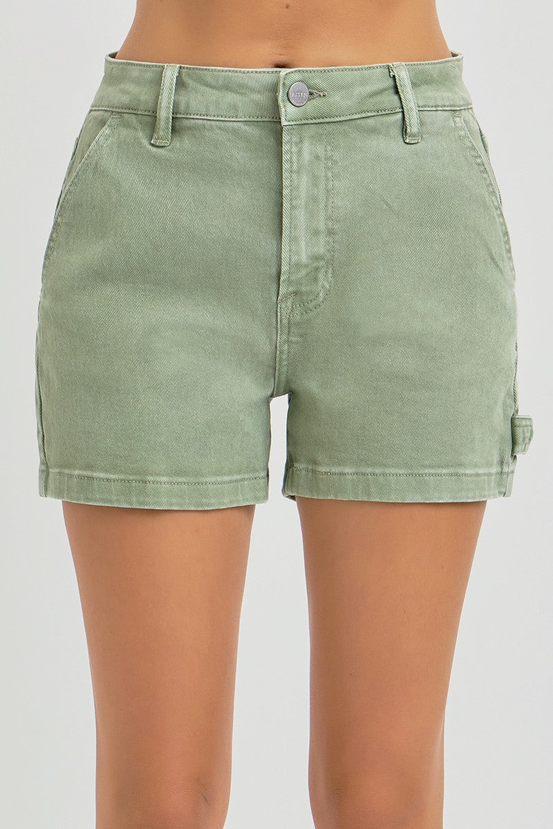 Olive Denim High Rise Shorts