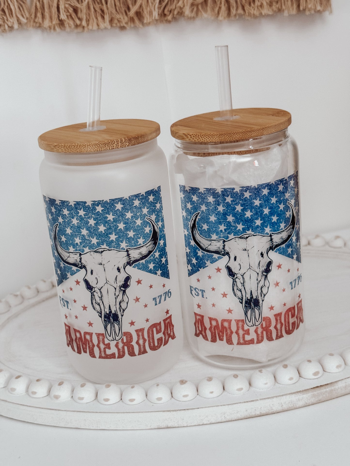 Patriotic American 16oz Glass Can Cup