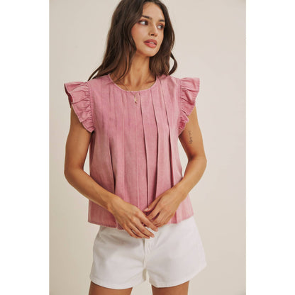 Blush Pleated Ruffle Sleeve Top