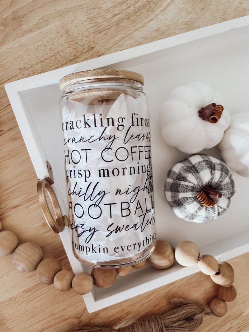 All Things Fall (Black) 16oz Glass Can Cup