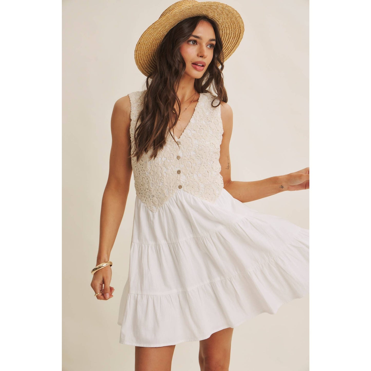 Boho Lace Bodice Mini Dress