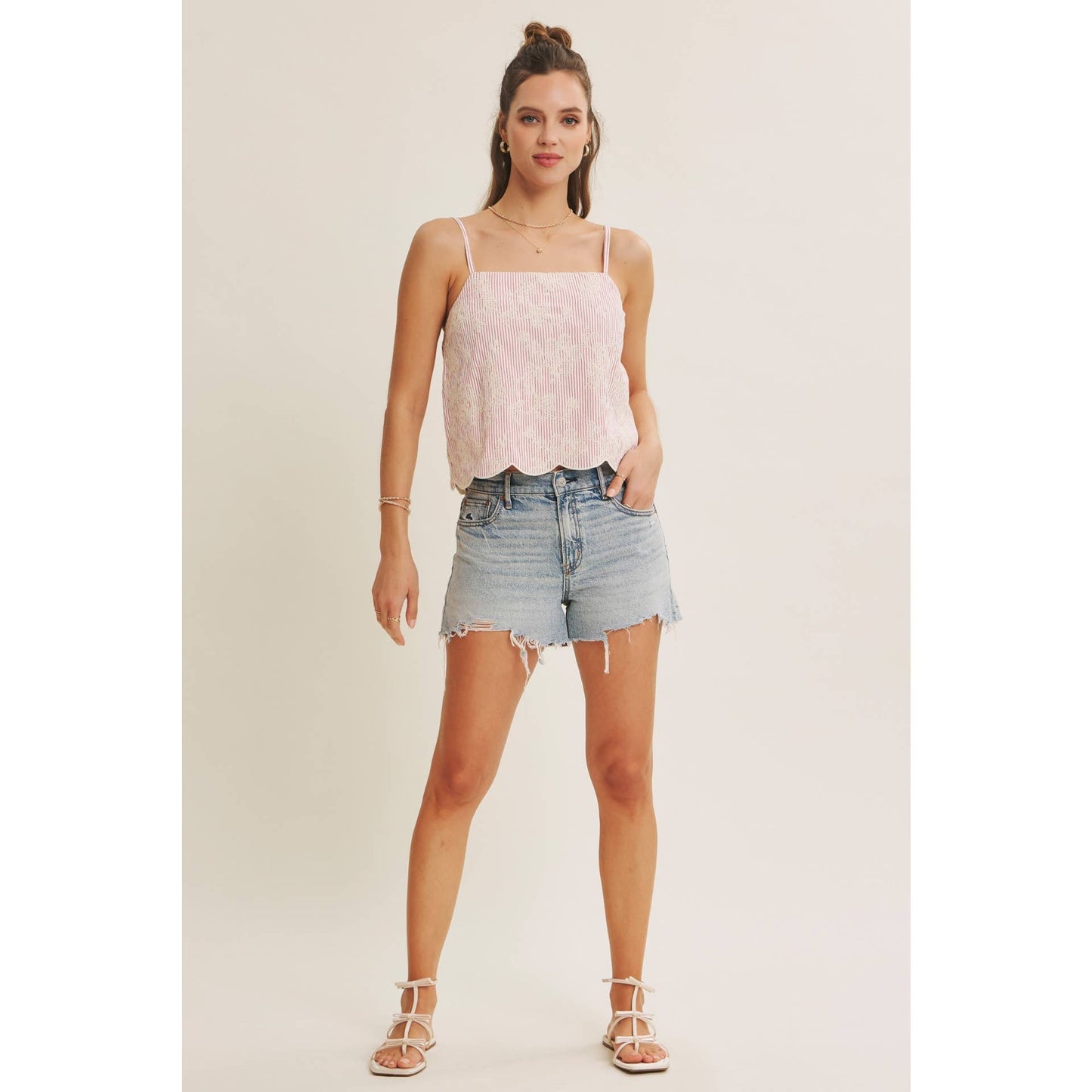Blush Textured Scallop Hem Tank