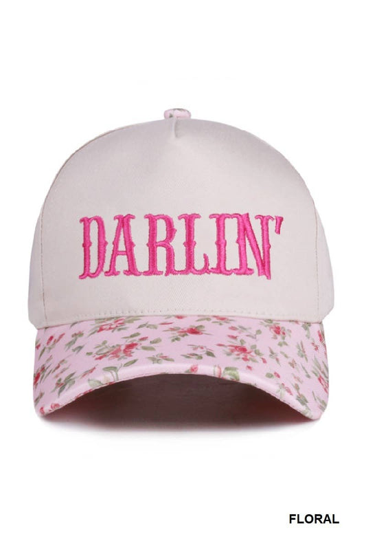 Darlin' Embroidered Two-tone Canvas Cotton Cap