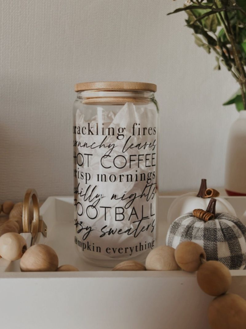 All Things Fall (Black) 16oz Glass Can Cup