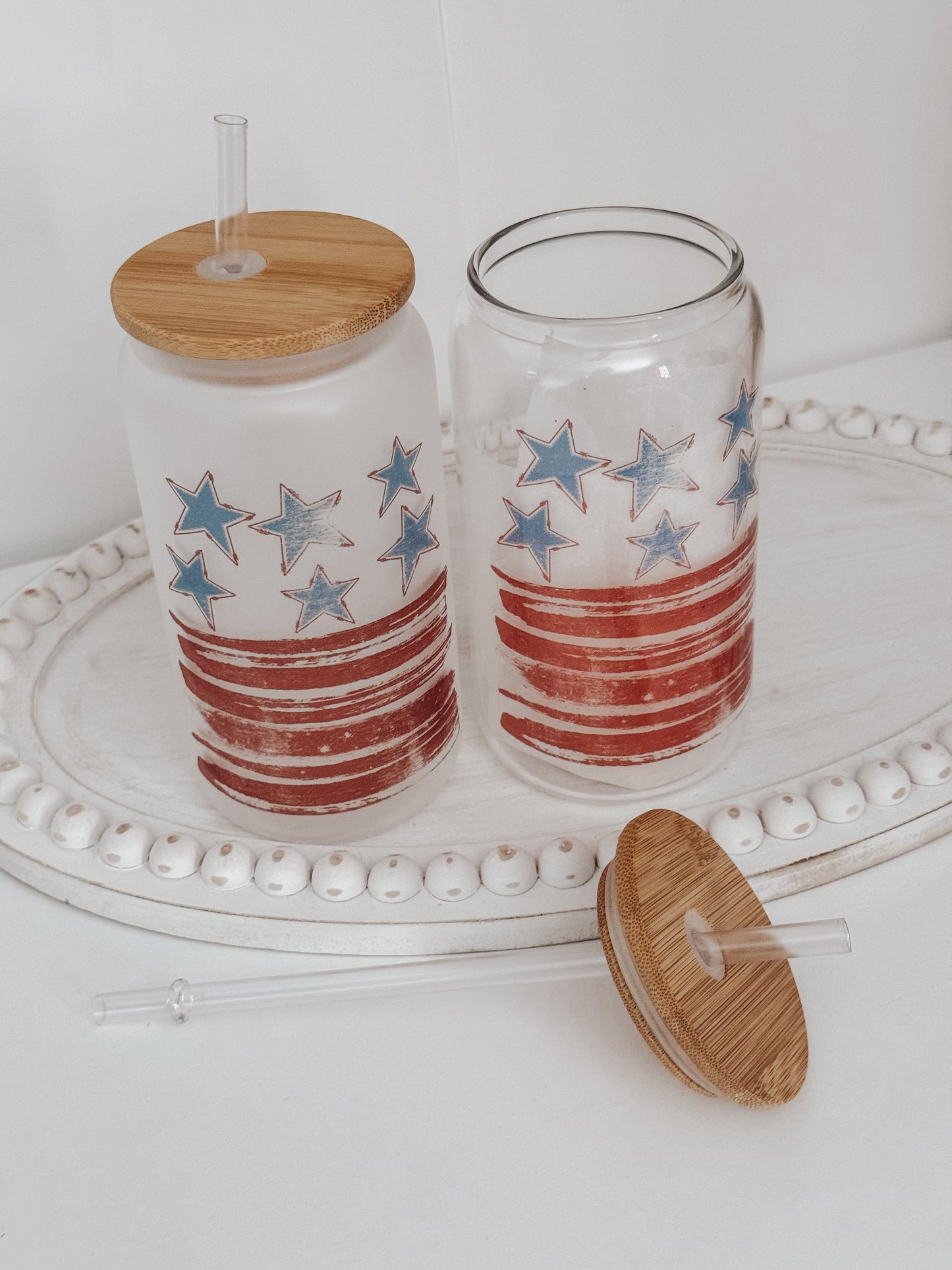 Stars & Stripes 16oz Glass Can Cup