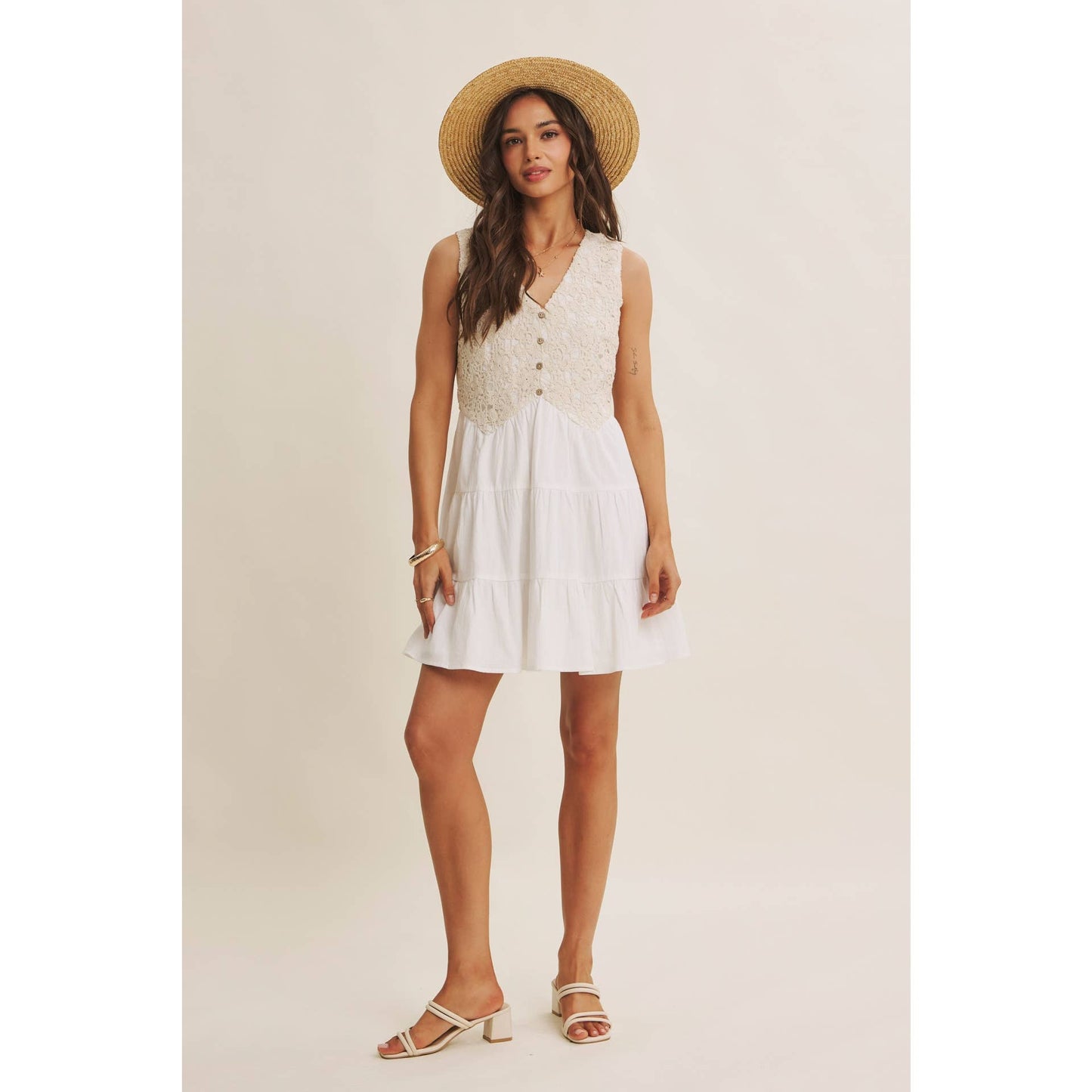 Boho Lace Bodice Mini Dress