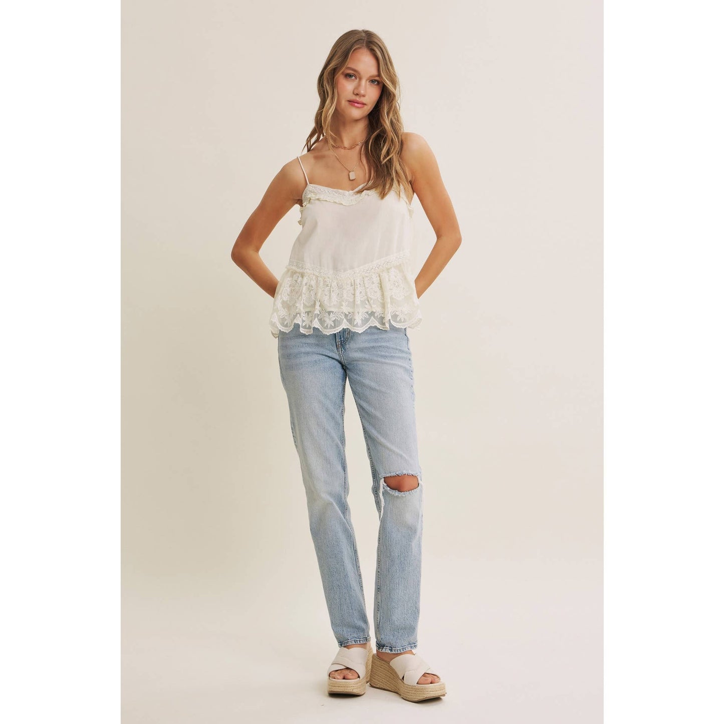 Lace Trim Ruffle Cami Tank