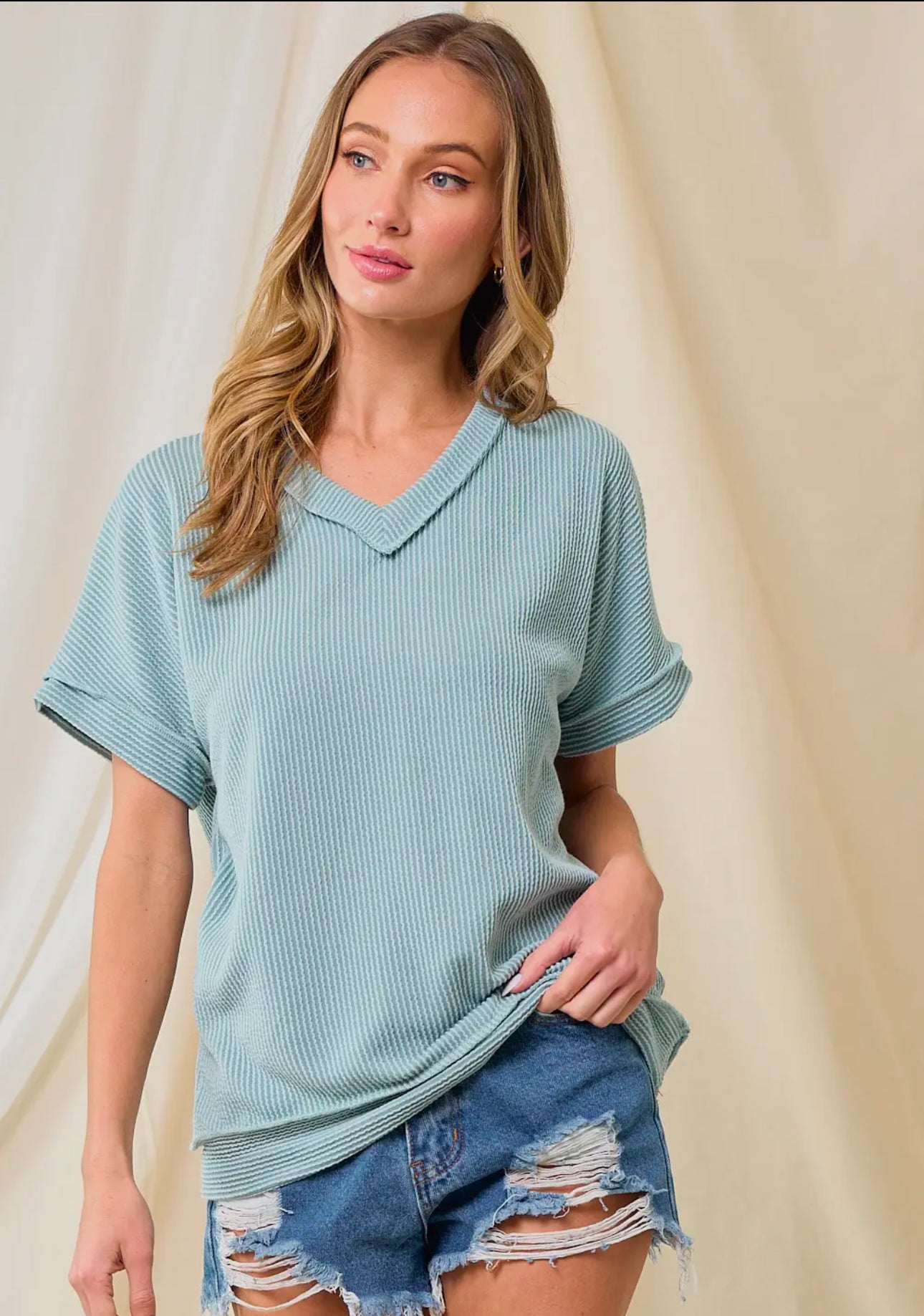 Perfect Everyday Ribbed Top In Blue