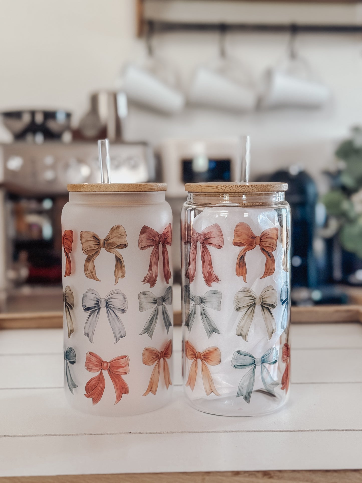 Fall Bows 16oz Glass Can Cup