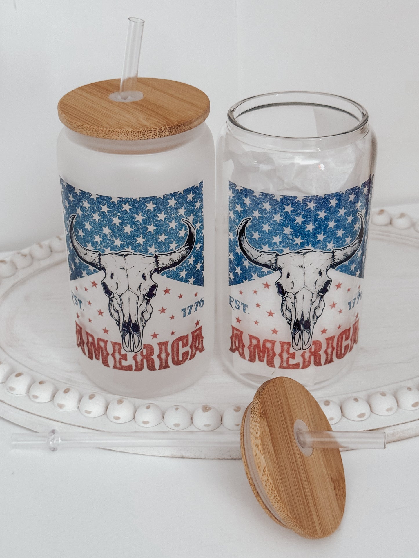 Patriotic American 16oz Glass Can Cup