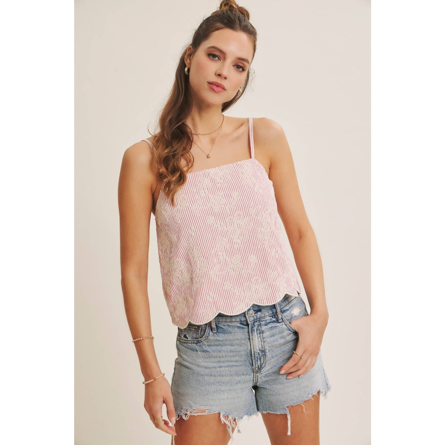 Blush Textured Scallop Hem Tank