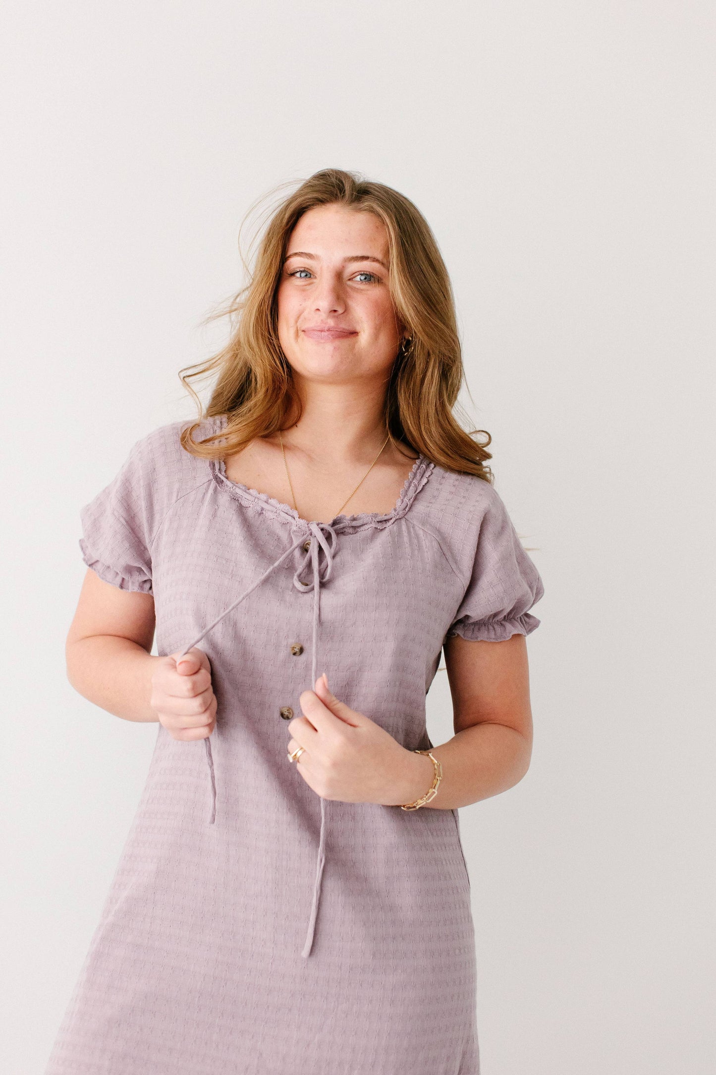 Jenna Lace Trim Peasant Dress