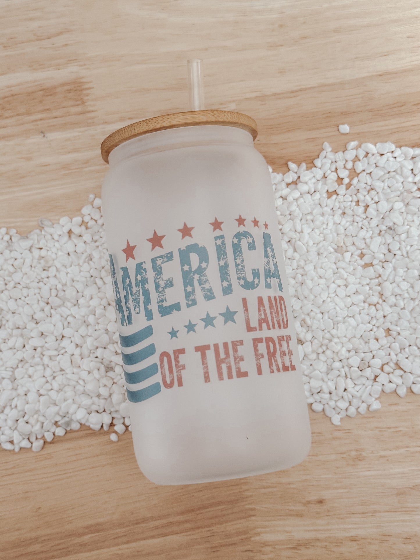 America Land Of The Free 16oz Glass Can Cup