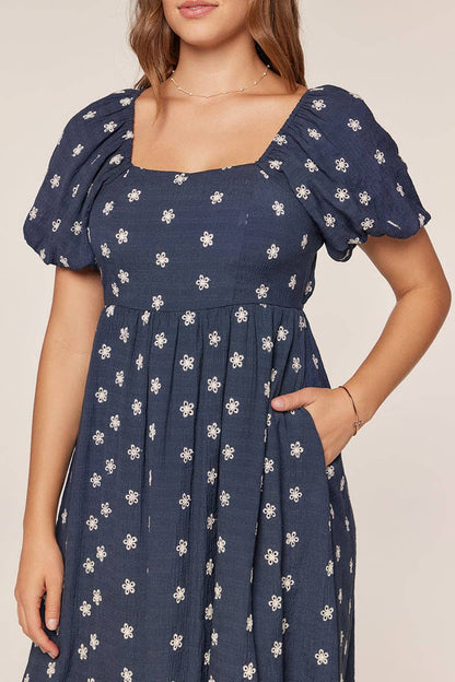 Embroidered Square Neck Dress