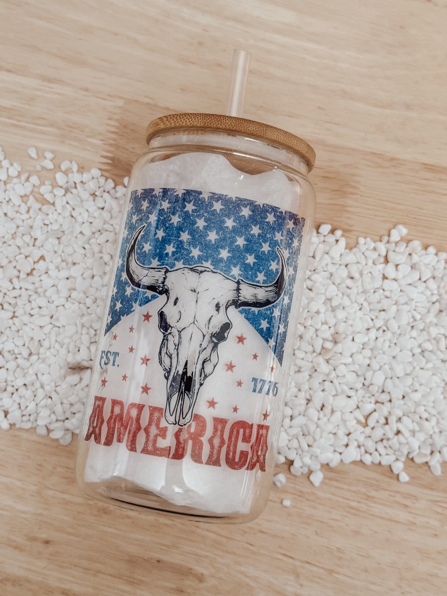 Patriotic American 16oz Glass Can Cup