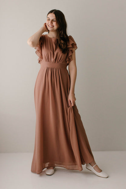 Valencia Flutter Sleeve Chiffon Maxi Dress