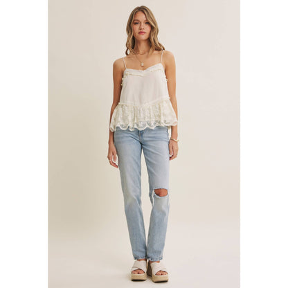Lace Trim Ruffle Cami Tank