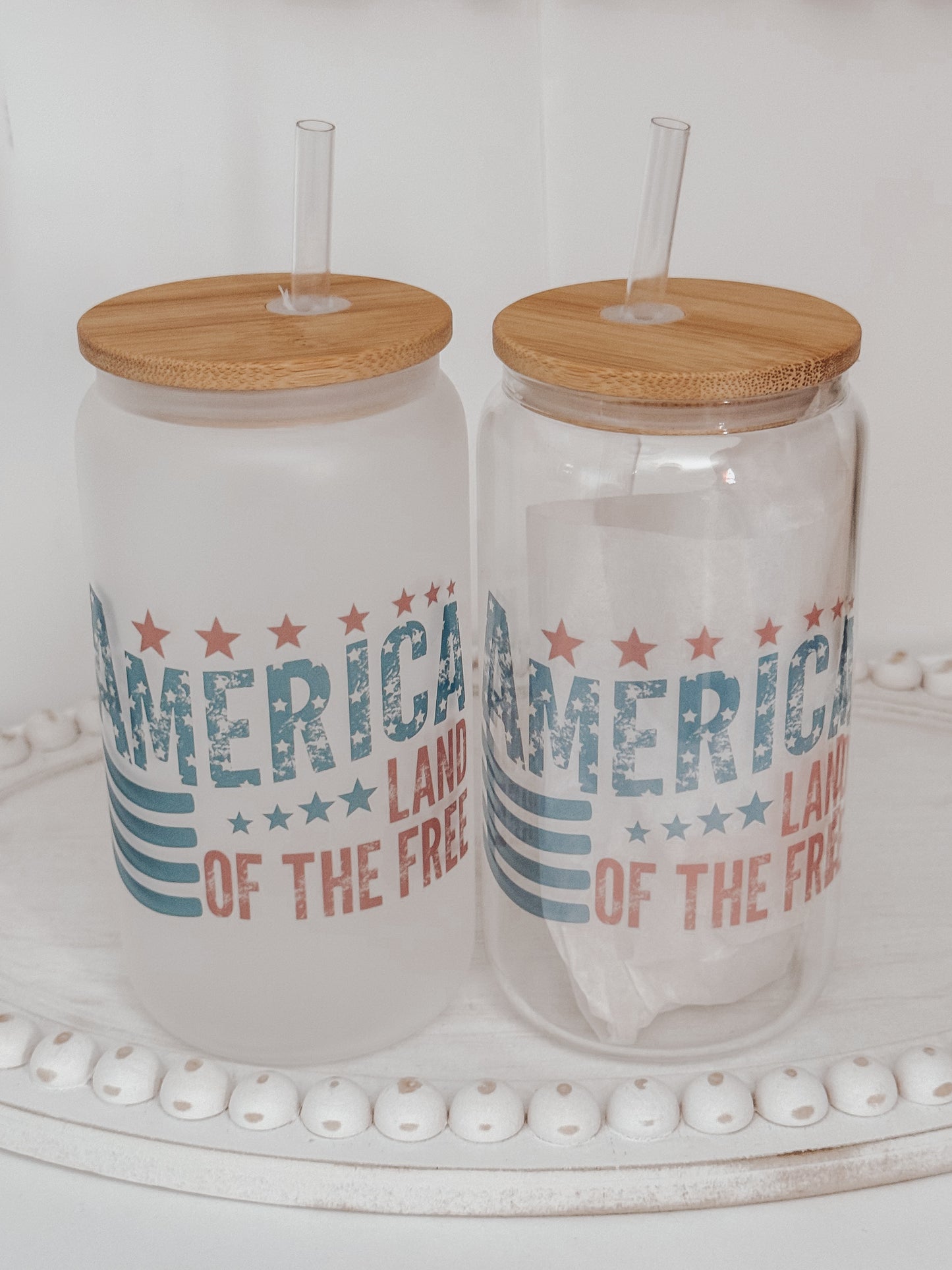 America Land Of The Free 16oz Glass Can Cup