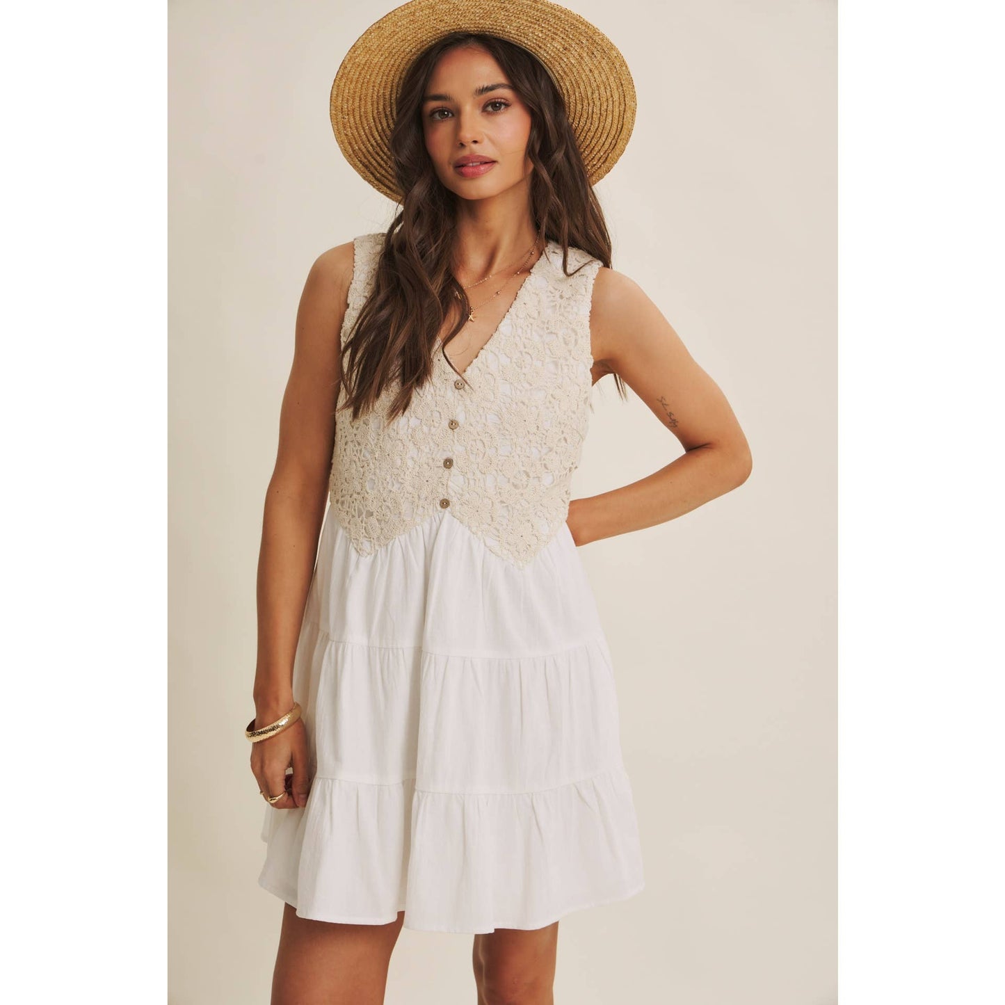 Boho Lace Bodice Mini Dress