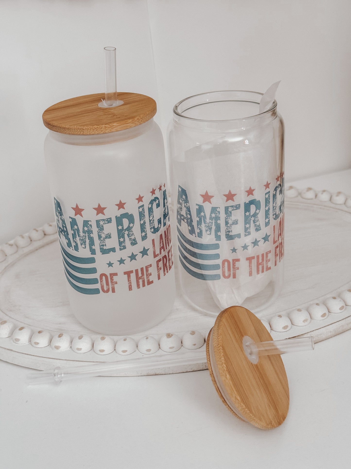 America Land Of The Free 16oz Glass Can Cup